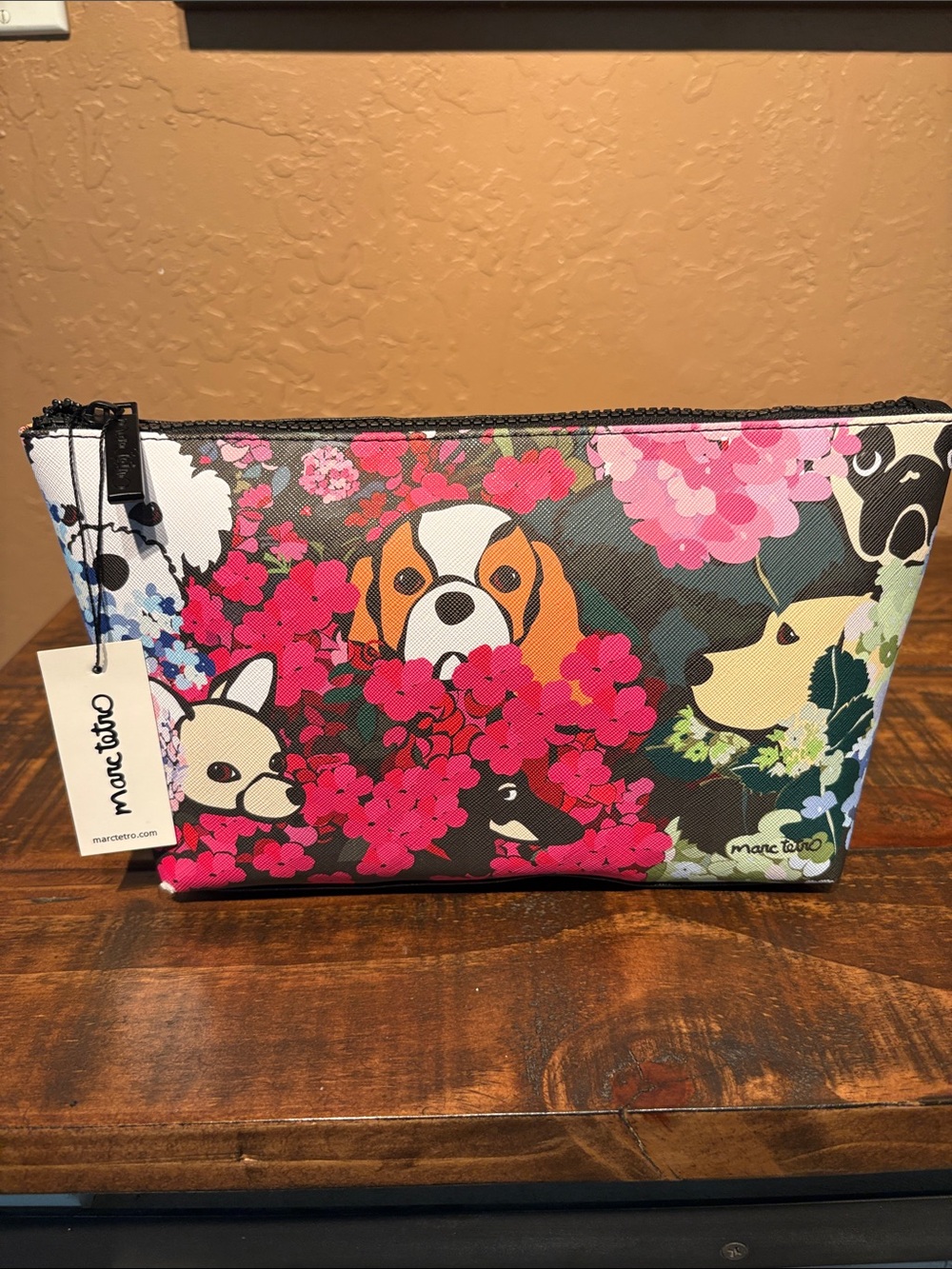 Marc Tetro Floral Dog Zip Pouch - Pink, Black, Cream, Blue